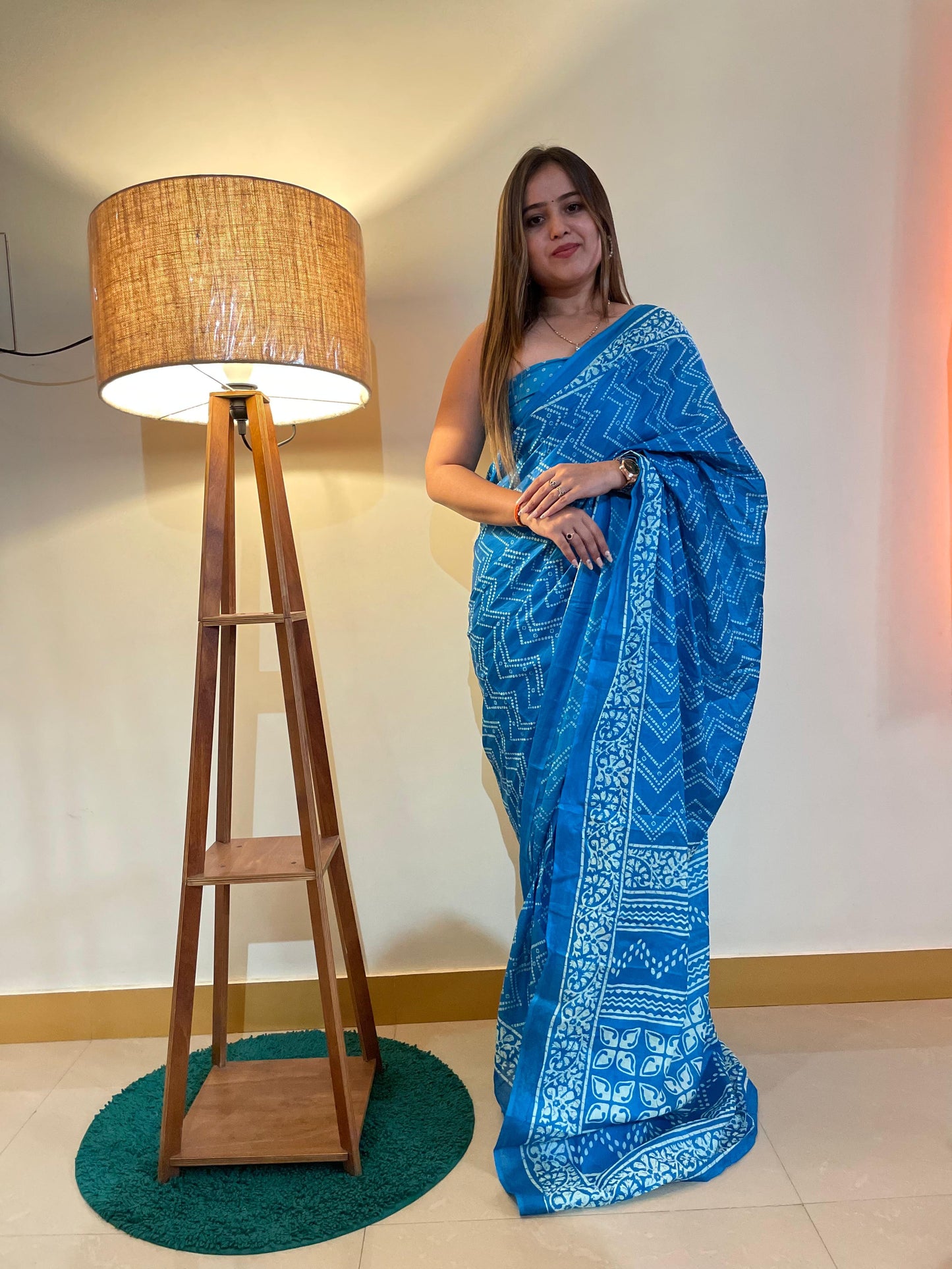 Sky Cotton Mul Printed Saree