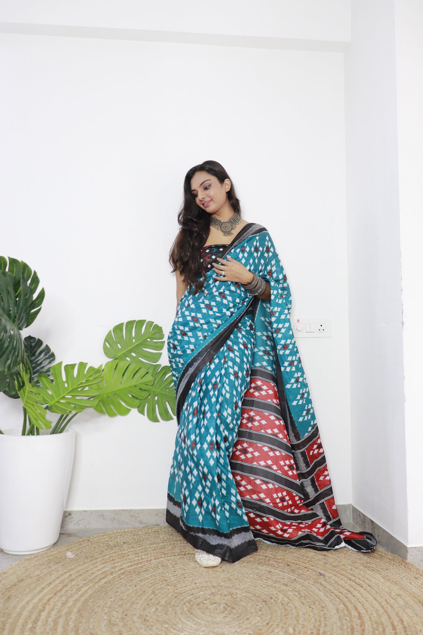 Sky Cotton Printed Saree