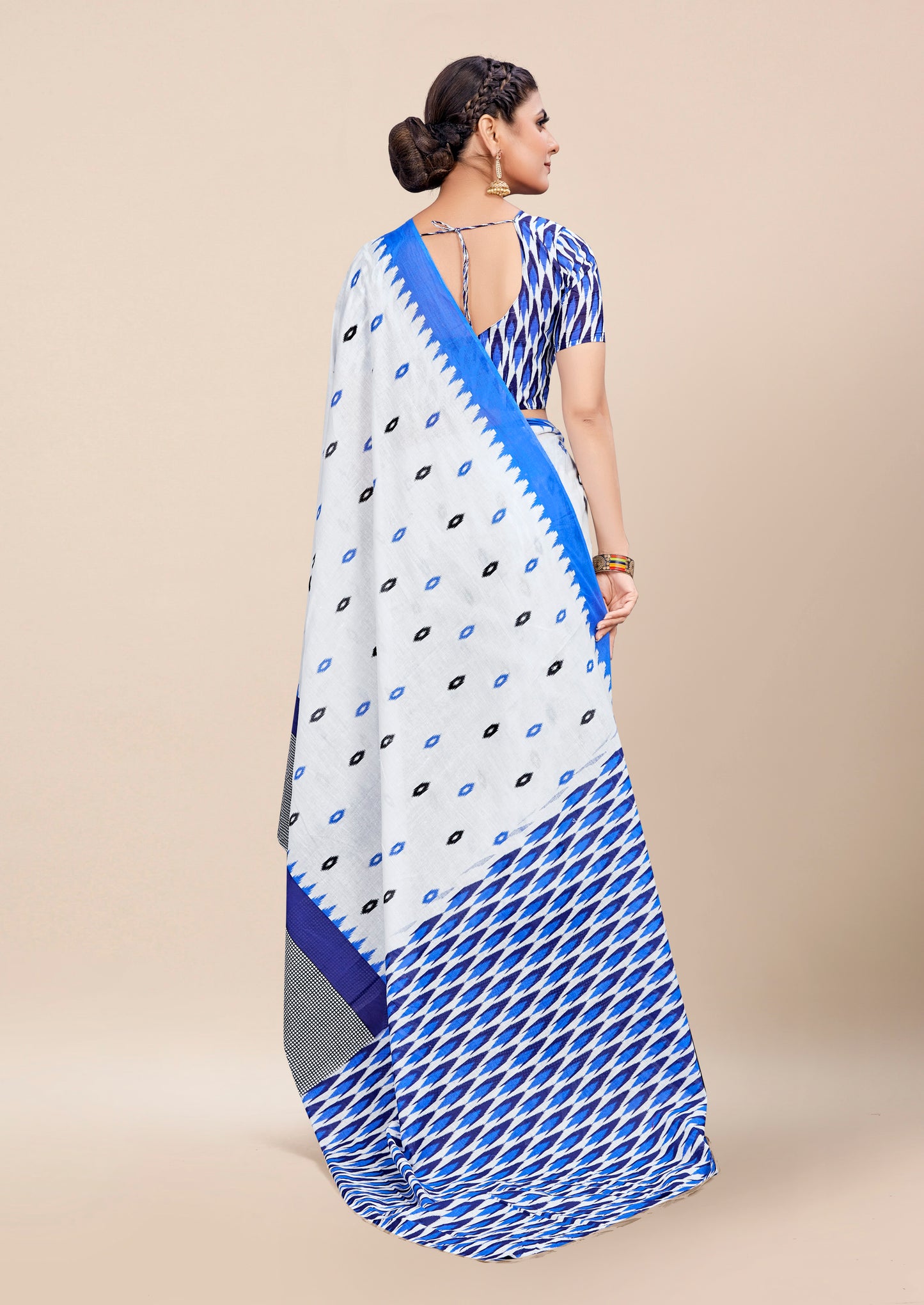 Tri-Color Cotton Mul Printed Saree