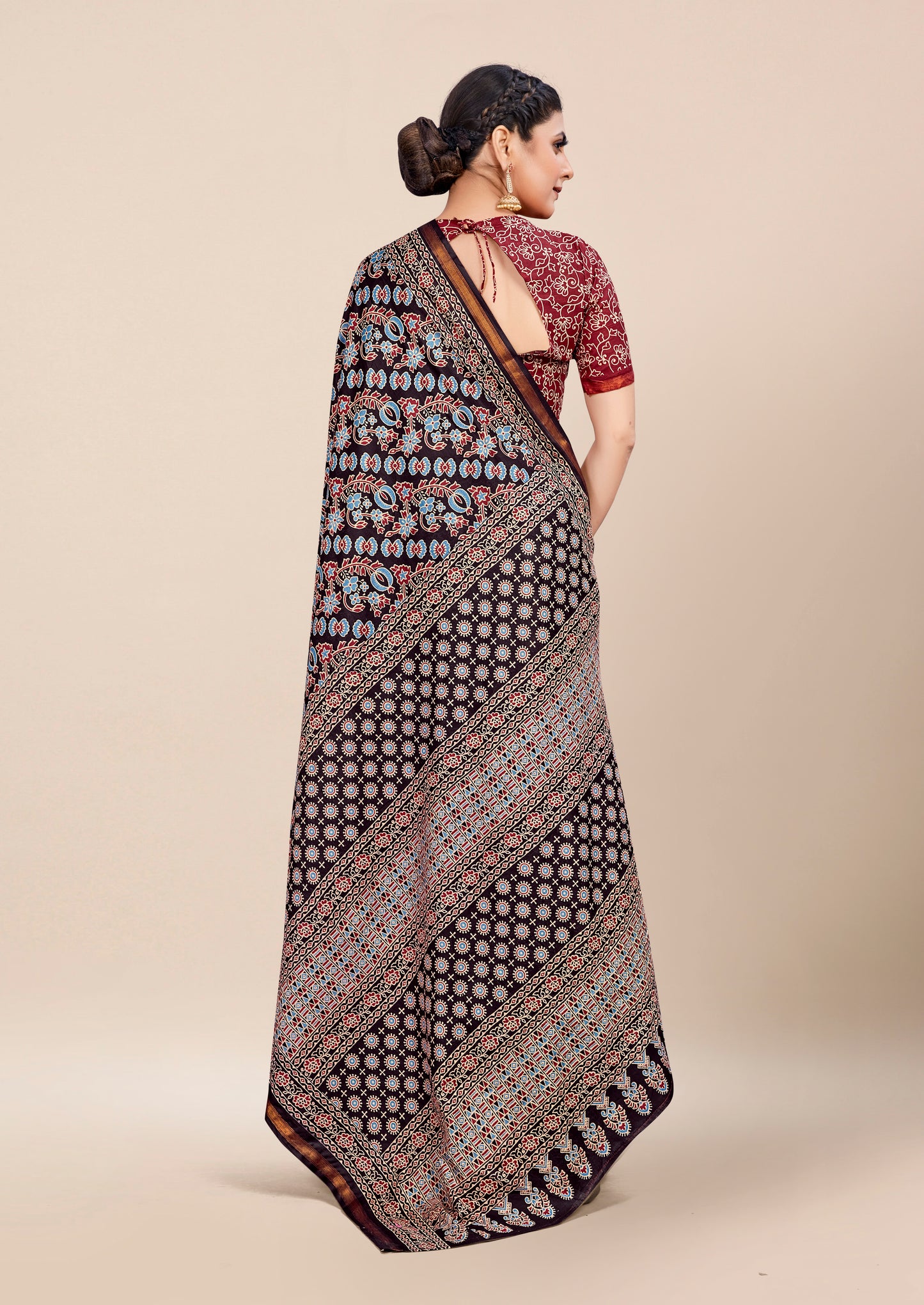 Brown Cotton Mul Printed Saree