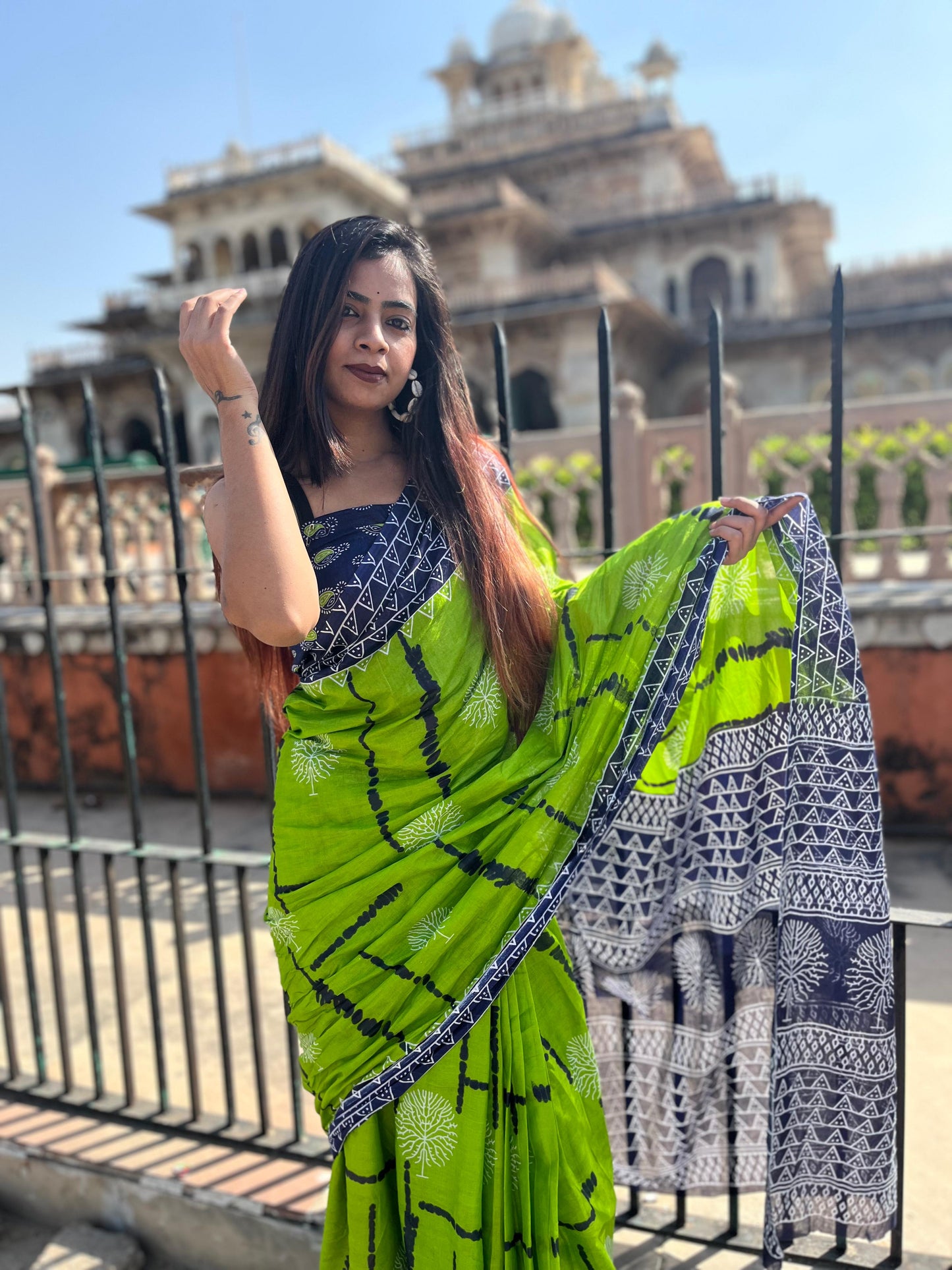 Green Cotton Mul Printed Saree