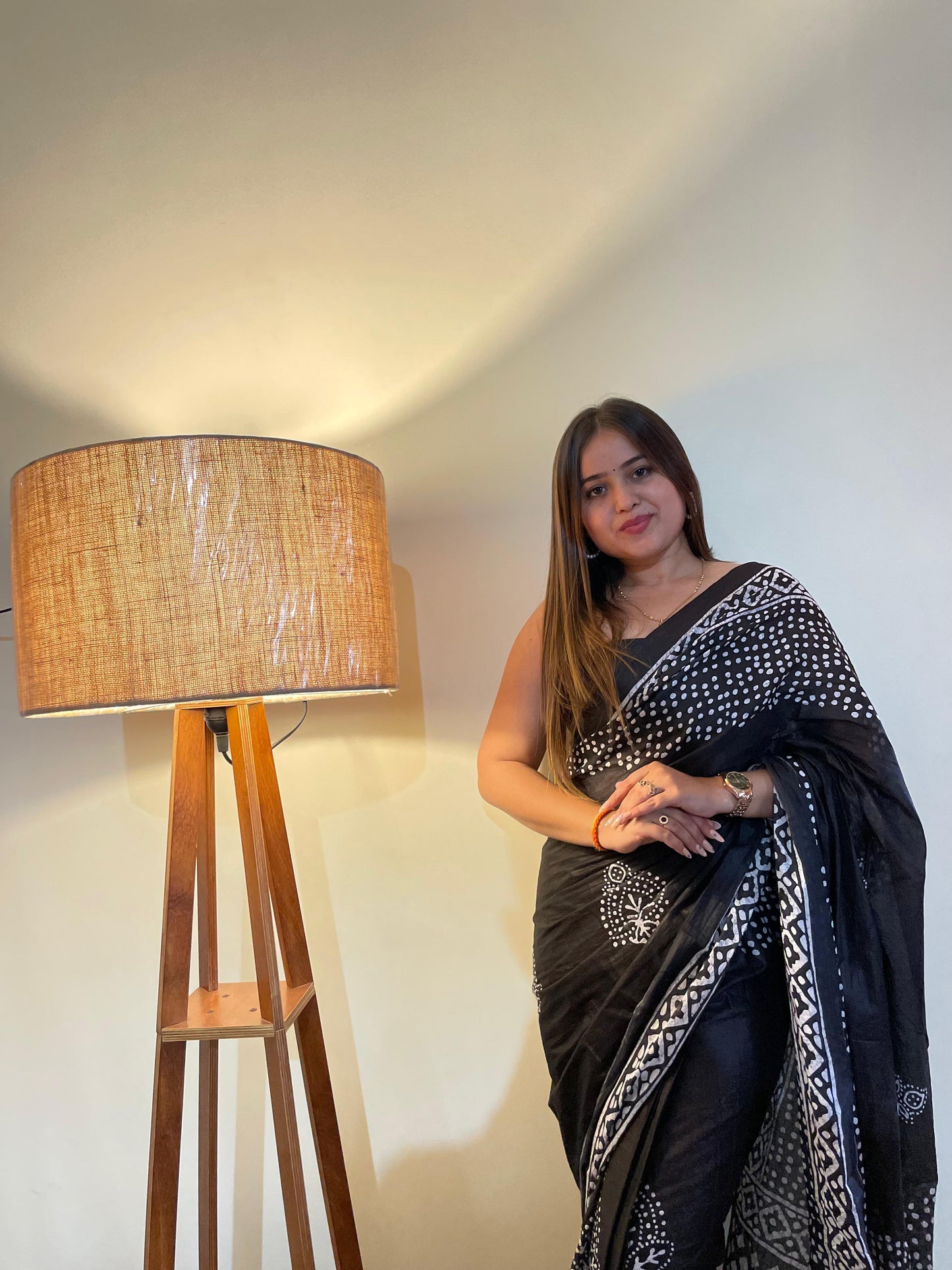 Black Cotton Mul Printed Saree