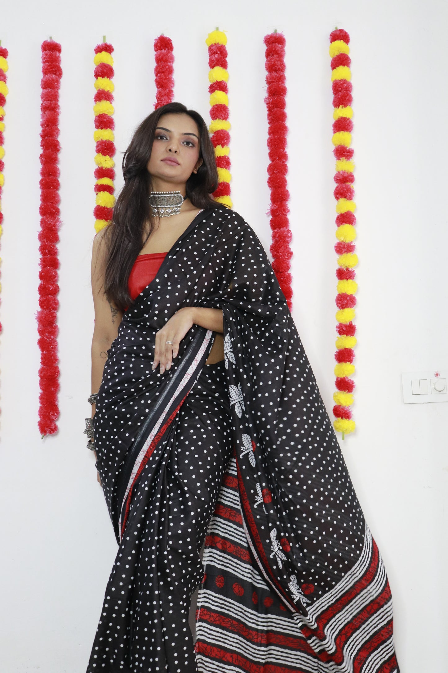 Black Cotton Mul Printed Saree