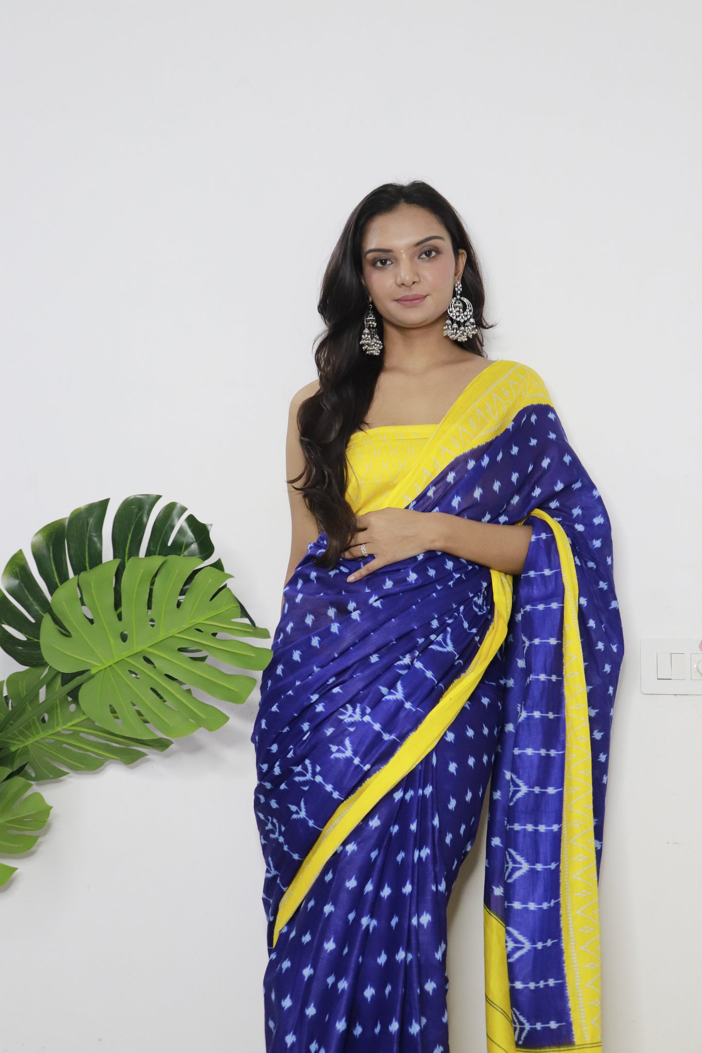 Blue-Yellow Cotton Printed Saree