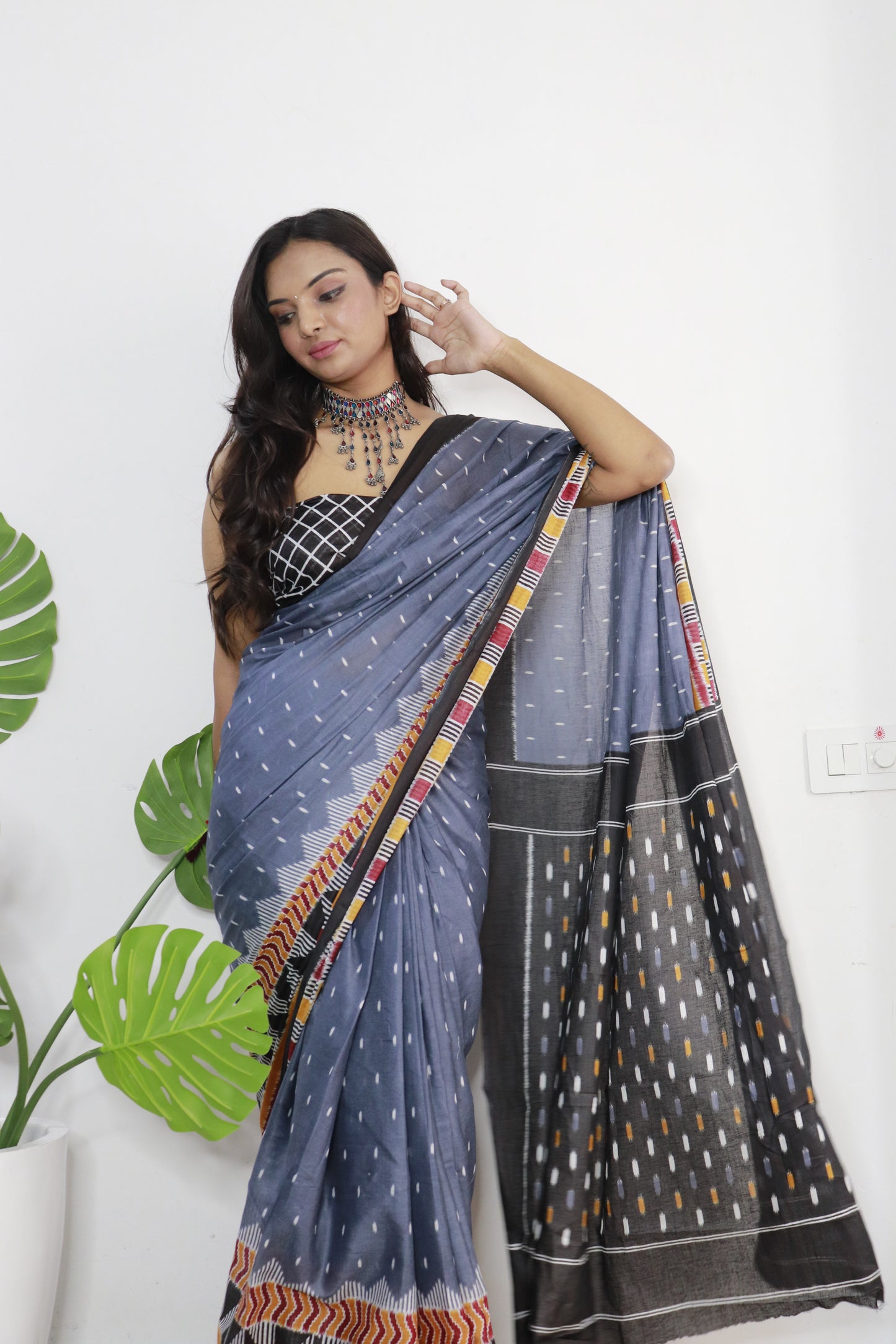 Blue Cotton Printed Saree