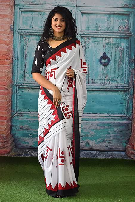 Designer White Cotton Mul Printed Saree