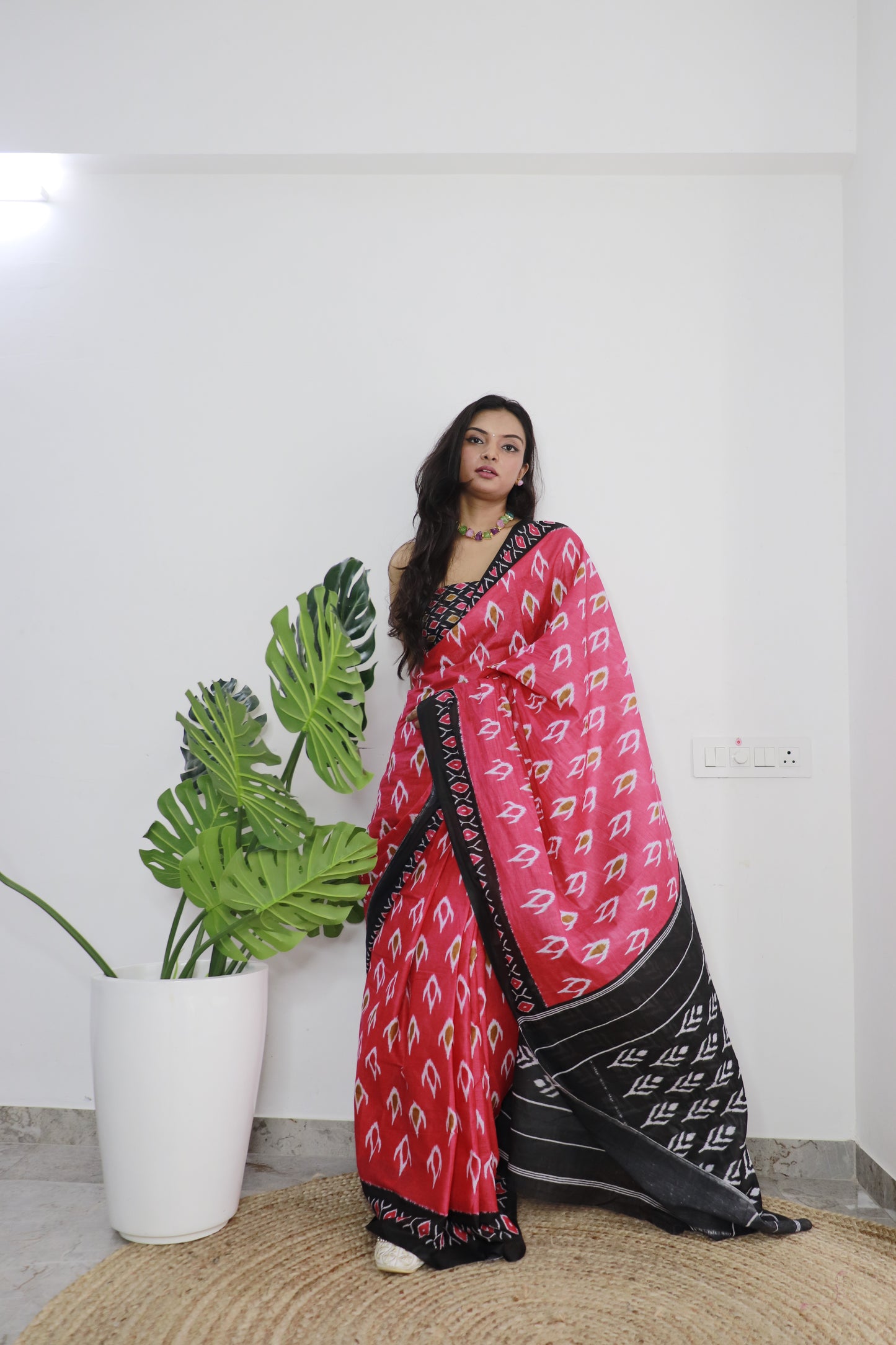 Pink Cotton Printed Saree