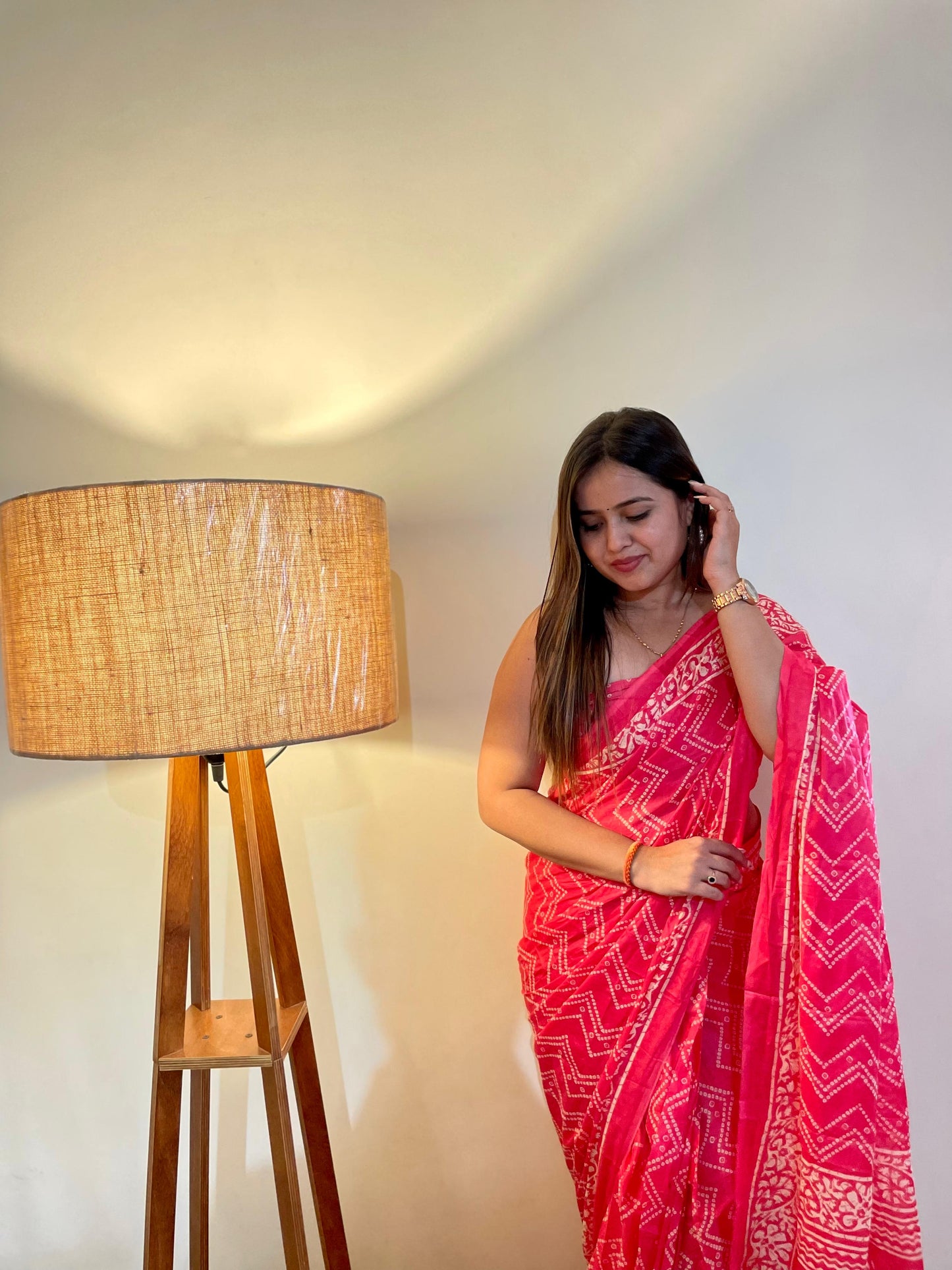 Pink Cotton Mul Printed Saree