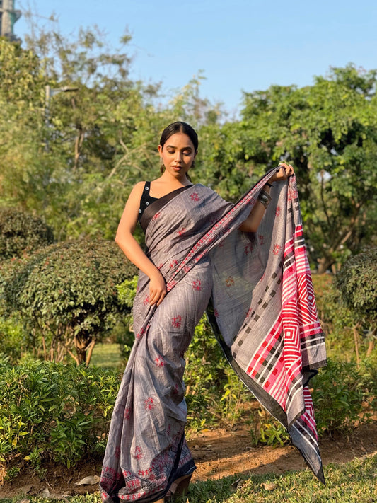 Brown Cotton Mul Printed Saree