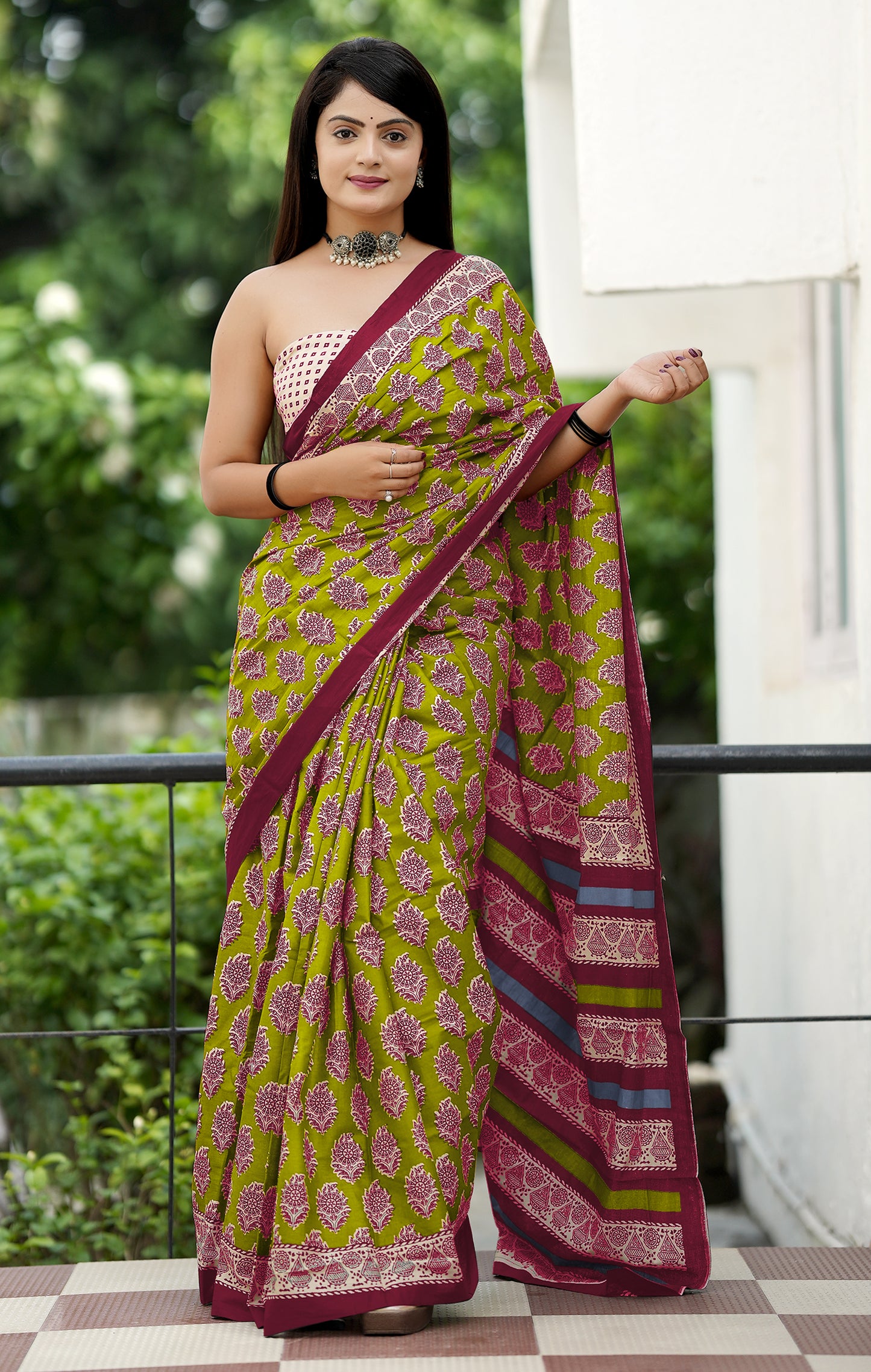 Designer Green Cotton Mul Printed Saree