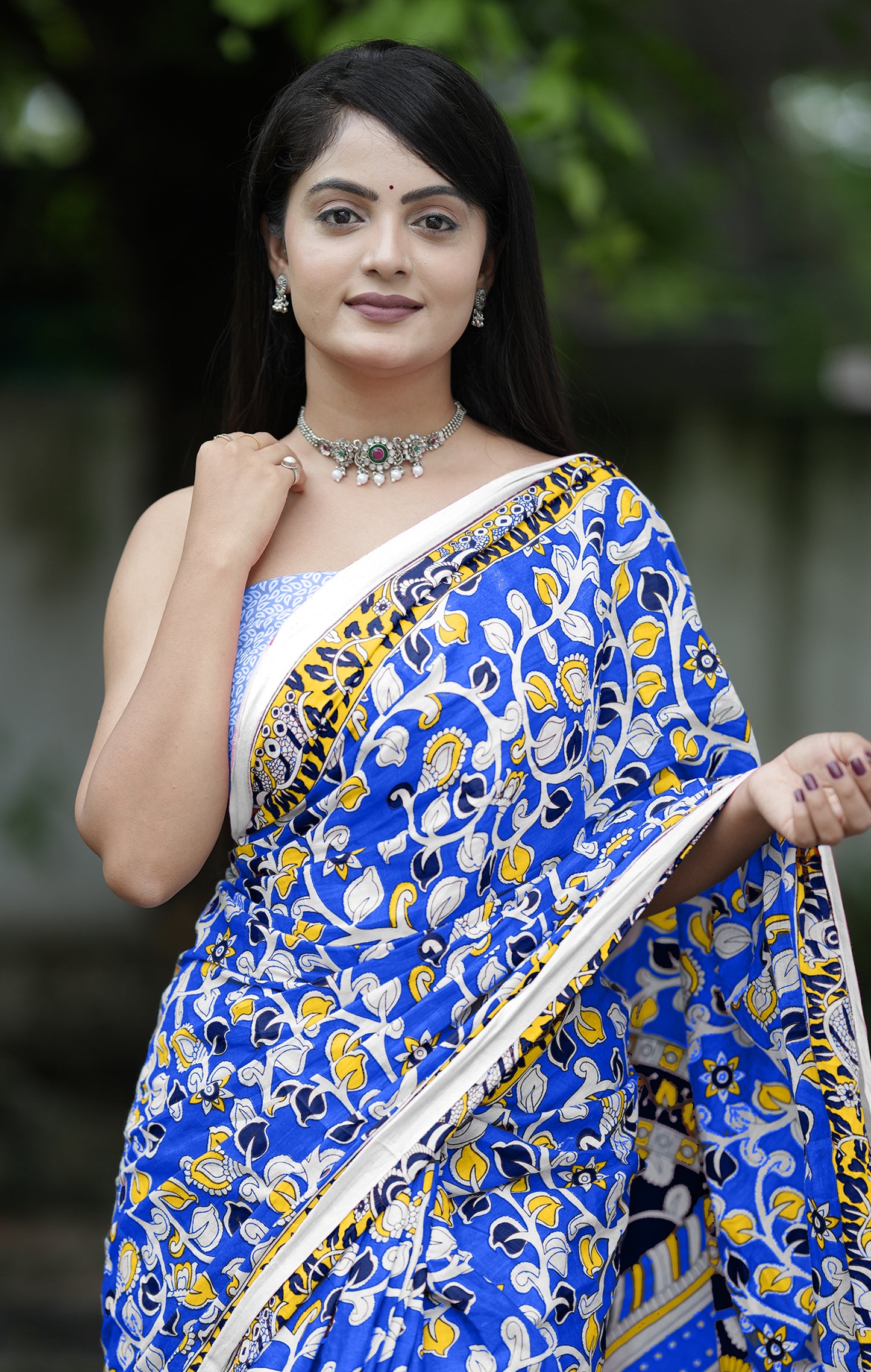 Blue Cotton Mul Printed Saree