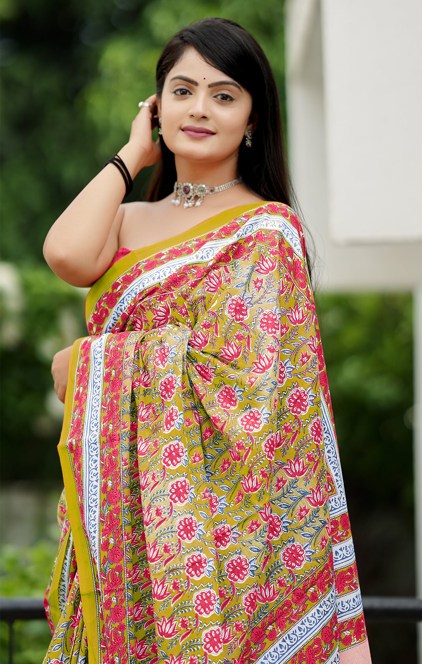 Green Cotton Mul Printed Saree