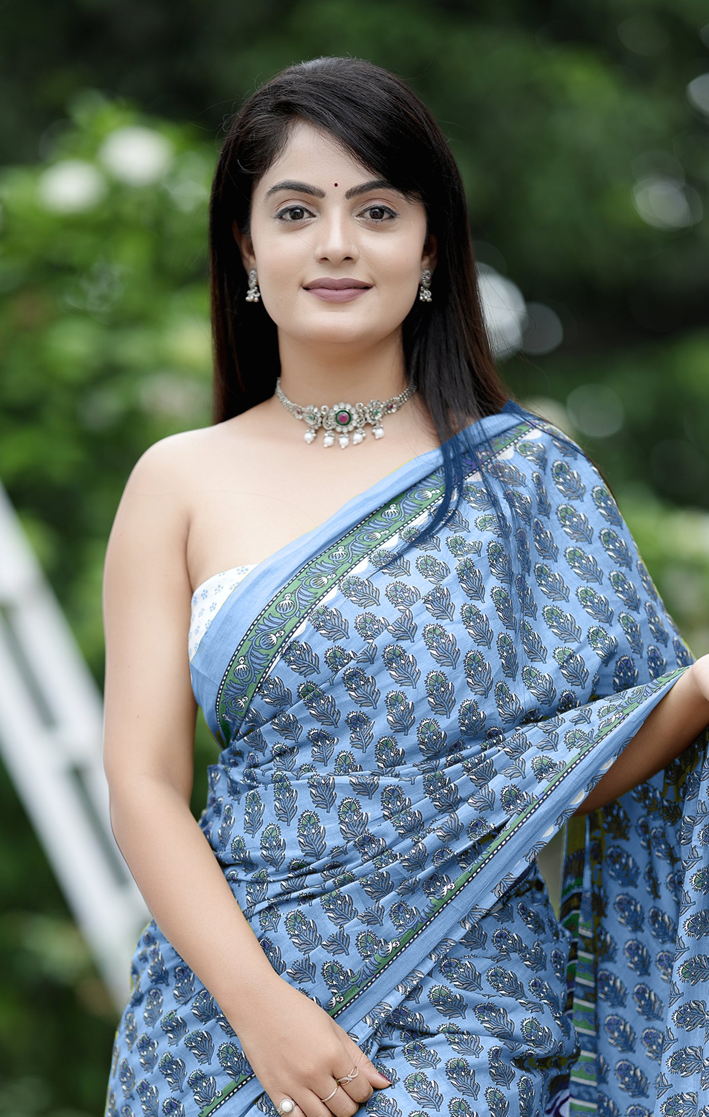 Gorgeous Blue Cotton Mul Printed Saree