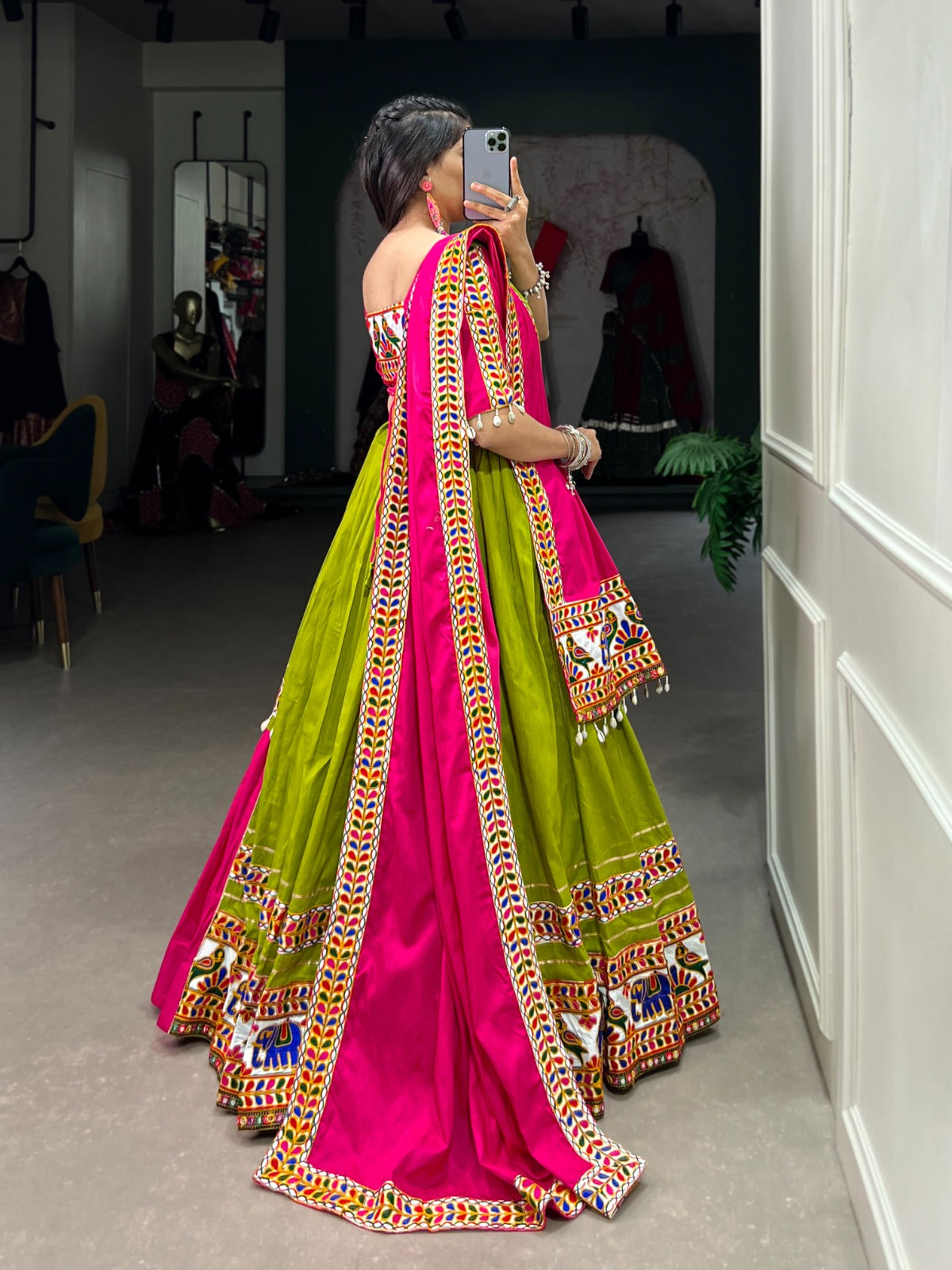 Pink & Parrot Gamthi Work Lehenga