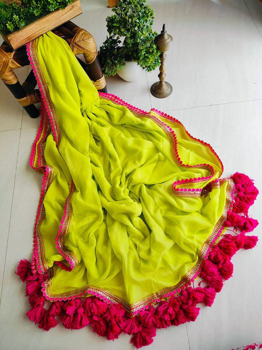 Traditional Green-Pink Soft Georgette Saree