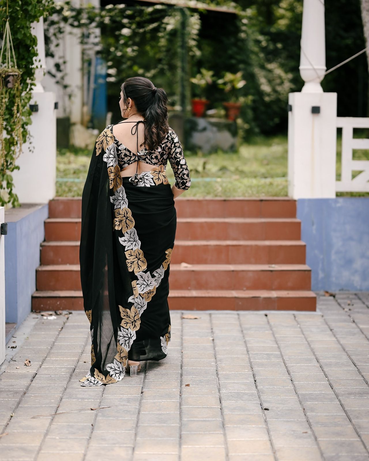 Black Soft Satin Chiffon Saree