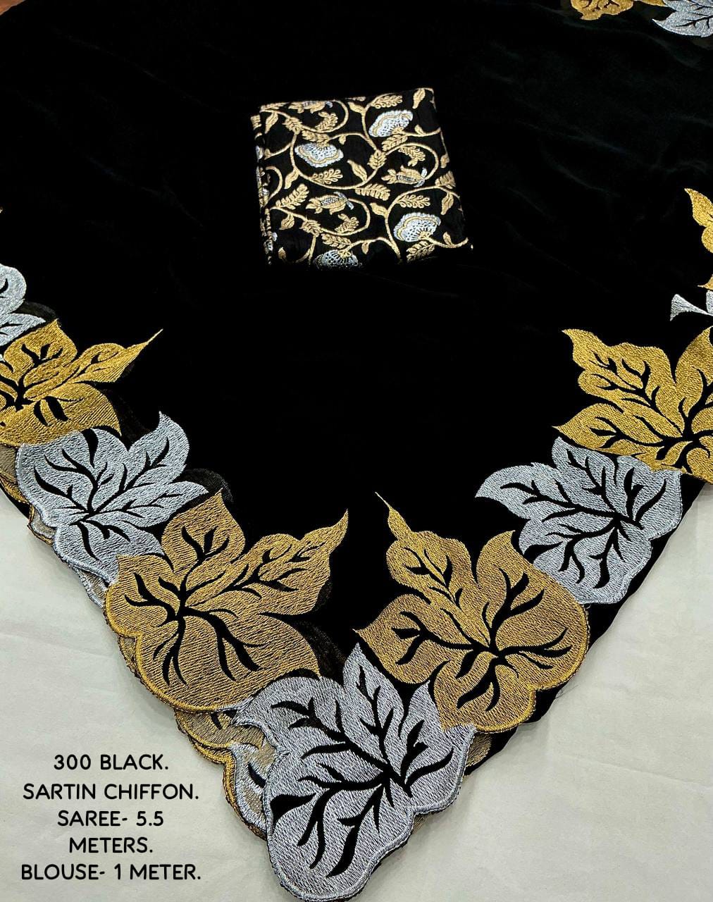 Black Soft Satin Chiffon Saree