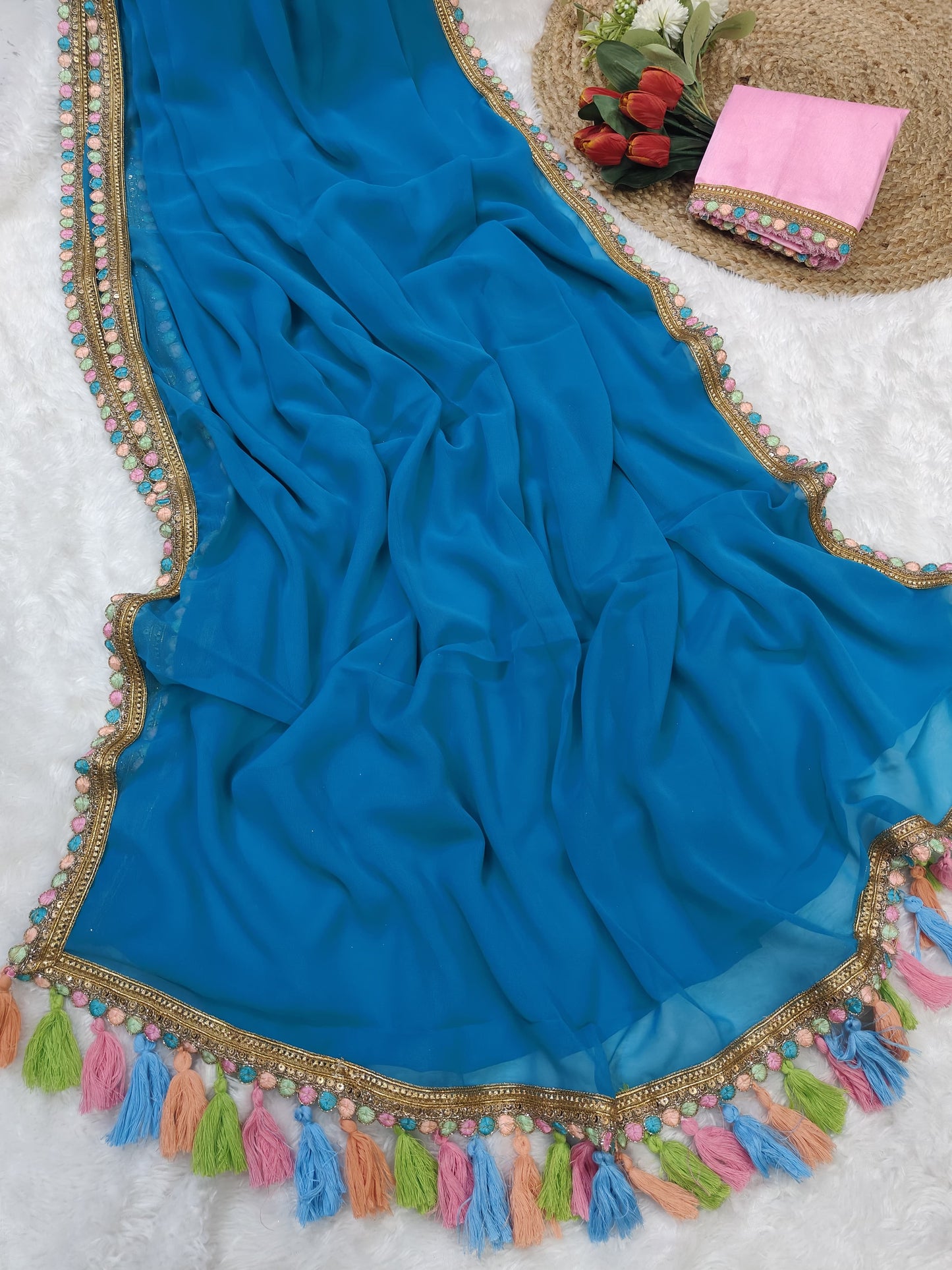 Blue Soft Georgette Saree