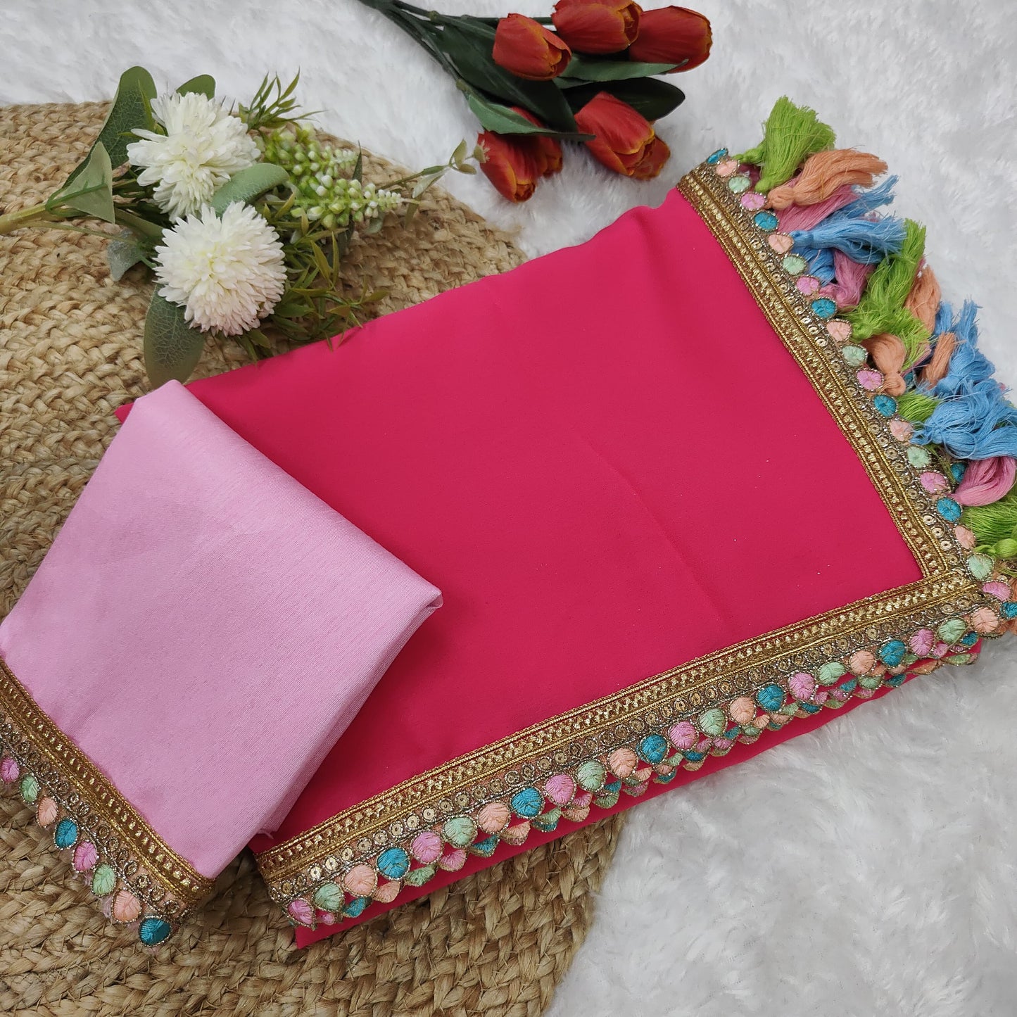 Cheery-Pink Soft Georgette Saree