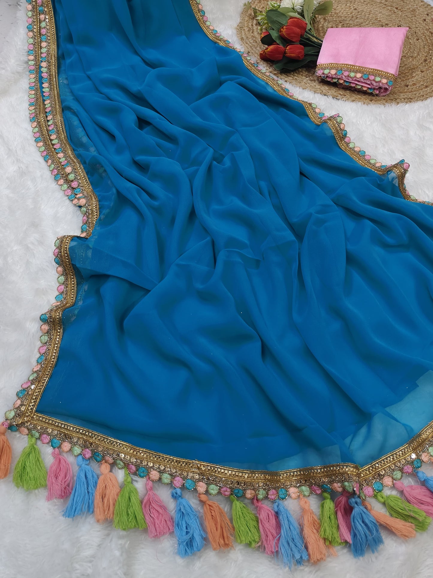 Blue Soft Georgette Saree