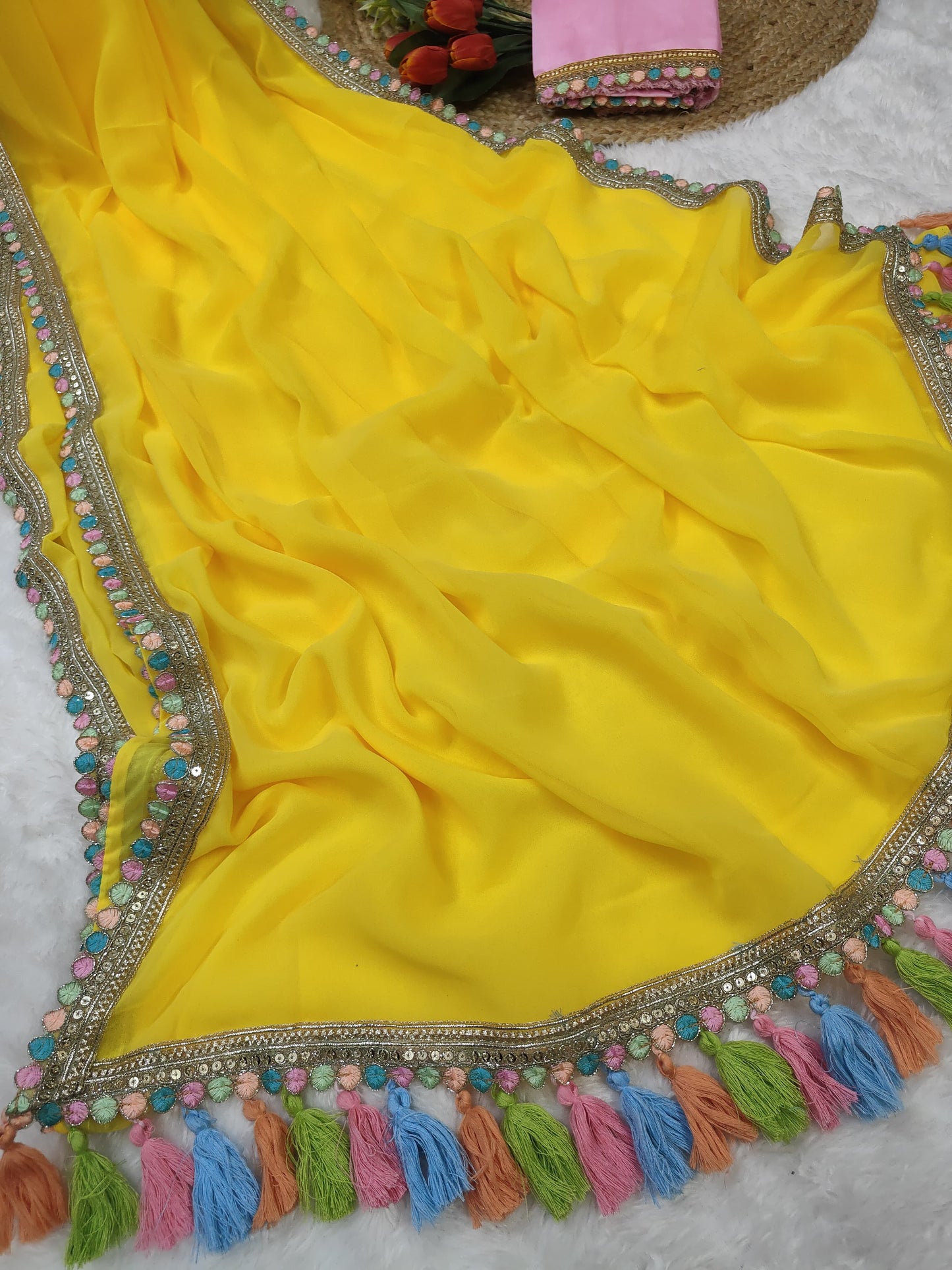 Yellow Soft Georgette Saree