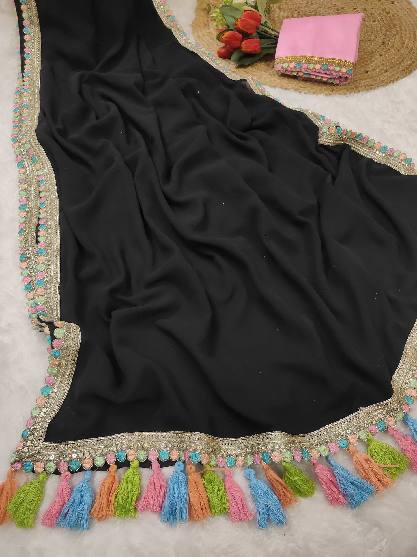 Black Soft Georgette Saree