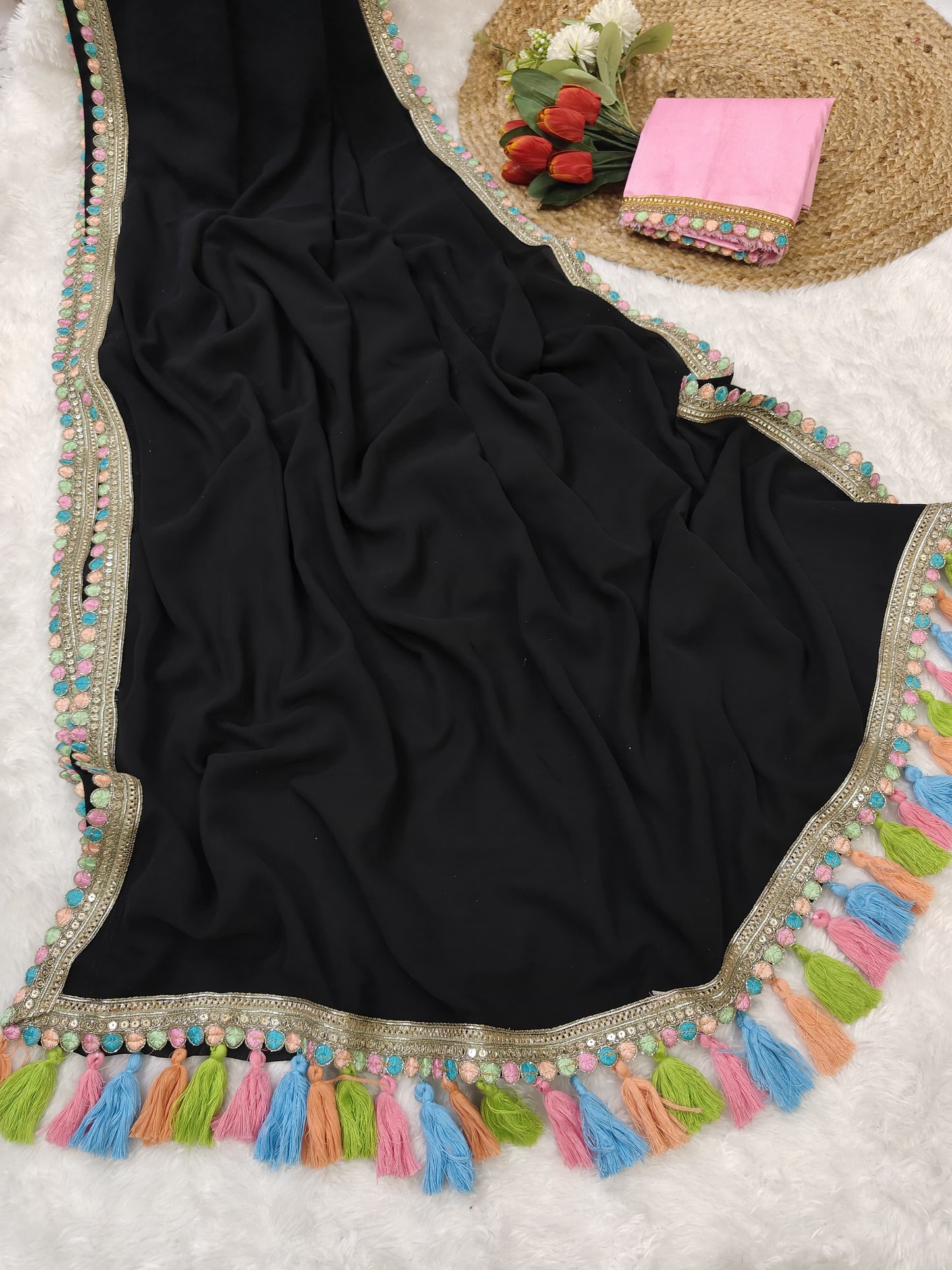 Black Soft Georgette Saree