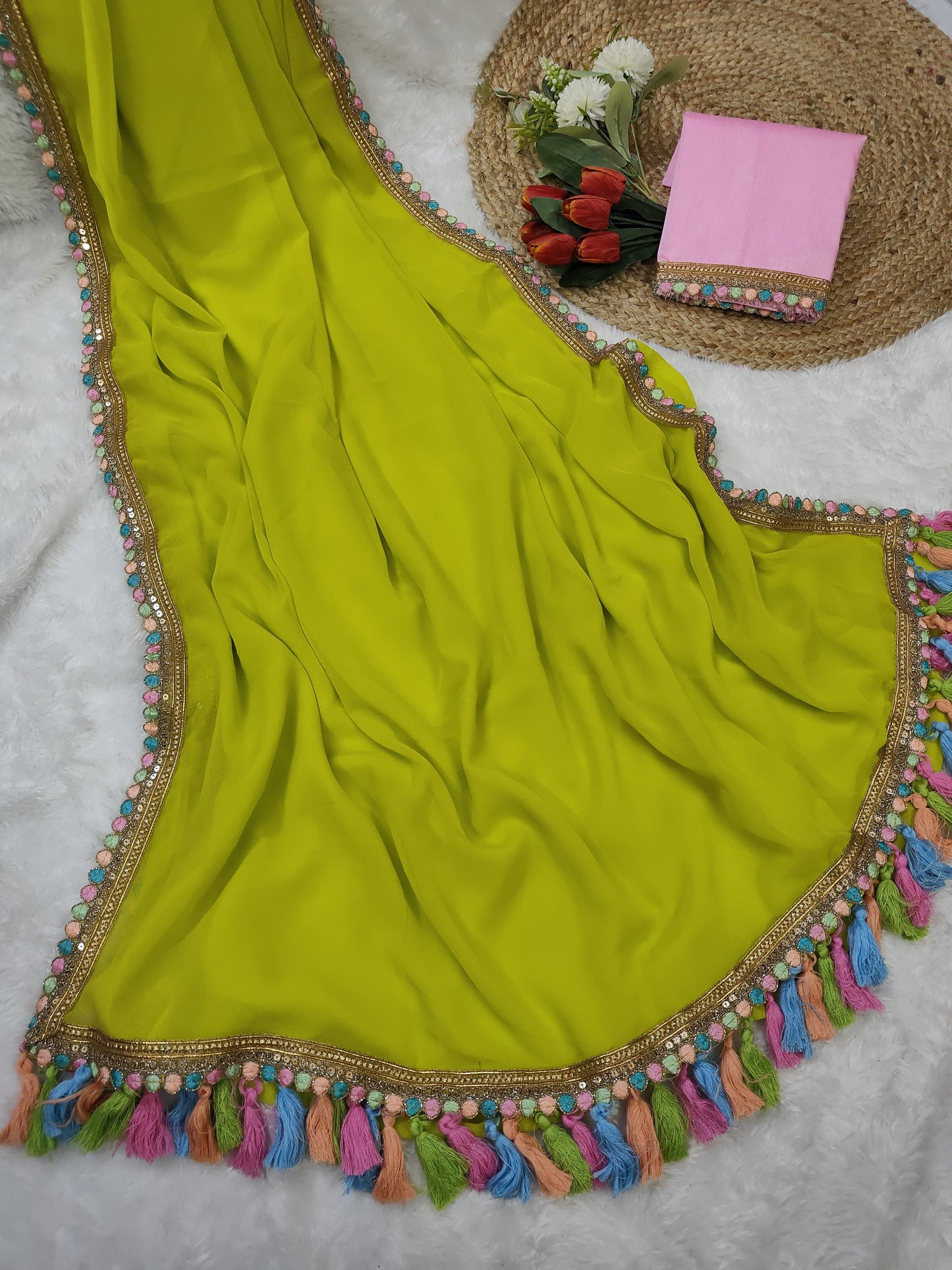 Parrot-Green Soft Georgette Saree