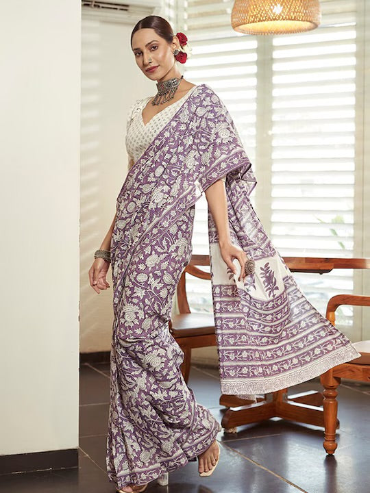 Purple Ready To Wear Cotton Saree